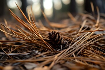 Fototapeta premium A Pine Cone Nestled Among Fallen Needles