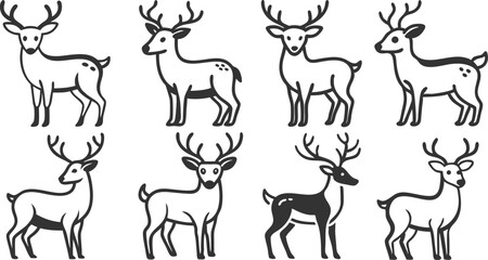 A series of deer with different antlers and different poses