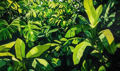 Fototapeta premium Vibrant oil painting depicting abundant greenery highlighting the challenges of obtaining it due to environmental issues