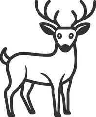 A deer with antlers stands in front of a white background