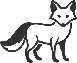 A black and white fox is standing on a white background