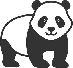 A black and white panda bear is standing on a white background