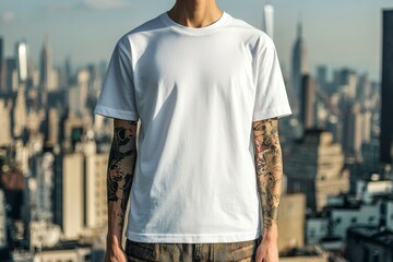 Fototapeta premium T-shirt worn by a model in an urban street wear style created with Generative AI