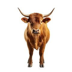 Naklejka premium Powerful Thai Red Bull with Majestic Horns Standing in Isolated White Studio
