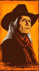 Fototapeta premium background image of a cowboy woman, western illustration style, western. 