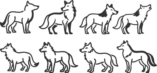 A series of six wolf drawings are shown in a row