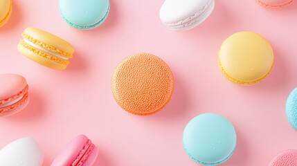 Obraz premium A playful and colorful illustration of a plate of colorful macarons, capturing the delicate textures and vibrant hues of the dessert.