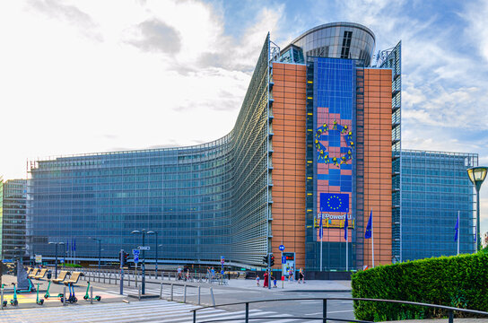 Brussels, Belgium, July 7, 2023: Berlaymont building the headquarters of the European Commission for the European Union in European Quarter of Brussels city, Brussels-Capital Region