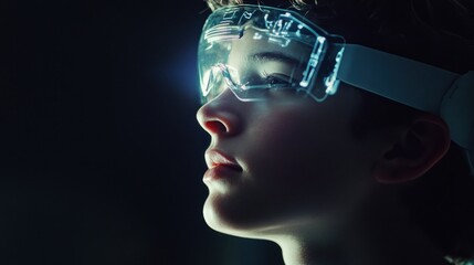 Close-up of a Young Person Wearing Futuristic Goggles