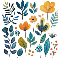 

A clipart set of various leaves and flowers in a boho style
