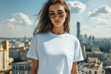 T-shirt worn by a model in an urban street wear style created with Generative AI