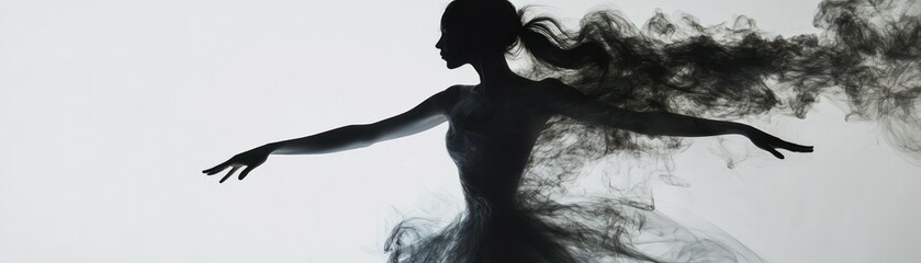 Fototapeta premium Silhouette of a Woman Reaching Out With Smoke Swirling Around Her