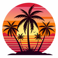 Fototapeta premium Sunset with palm trees isolated on white background
