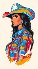 background image of a cowboy woman, western illustration style, western.  