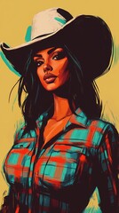 background image of a cowboy woman, western illustration style, western.  