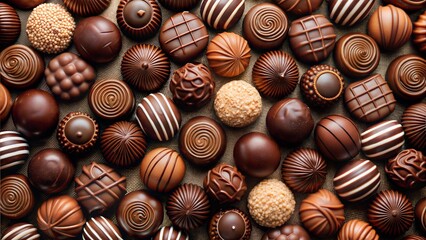chocolate candies texture background close-up gourmet assortment
