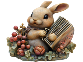 a rabbit holding an accordion. 