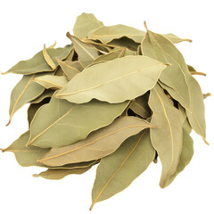 A pile of dried bay leaves, a popular culinary herb.