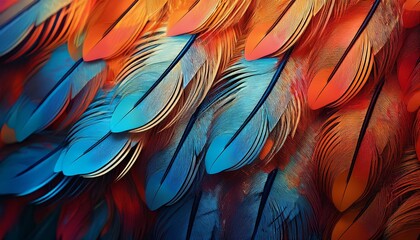 Fototapeta premium Illustrated close-up portrait of colorful owl feathers with beautiful patterns and textures