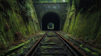 Overgrown Railway Tunnel in a Lush Forest
