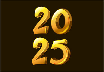 Happy New Year 2025 Design Yellow 3D Realistic Abstract Vector Illustration