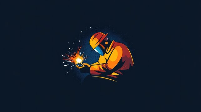 Flat modern logo design of a man welding