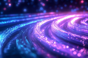 Fototapeta premium A vibrant abstract landscape featuring flowing lines of light in blue and purple hues, creating a sense of depth and movement