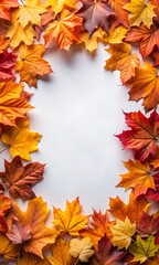 Fototapeta premium autumn, fall, pumpkin, leaves, frame, harvest, seasonal, cozy, nature, decoration, warm, minimalist, simple, background, orange