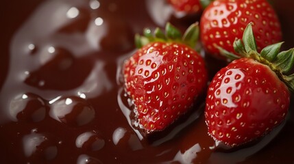 Close-up of Strawberries Dipped in Rich Chocolate Sauce