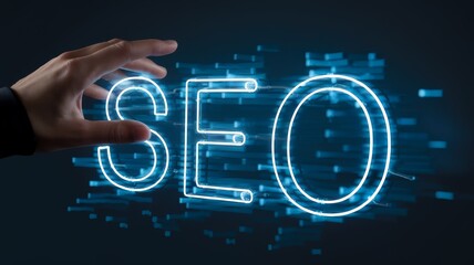 Obraz premium A hand reaches out to interact with glowing letters 