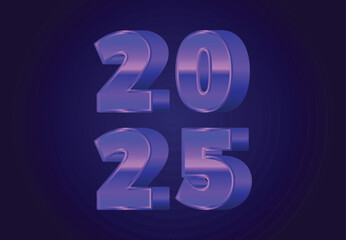 2025 Happy New Year Purple Realistic Decoration 3D Design Abstract Vector Illustration