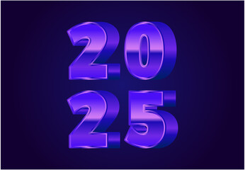 2025 Happy New Year Purple Realistic Decoration 3D Design Abstract Vector Illustration