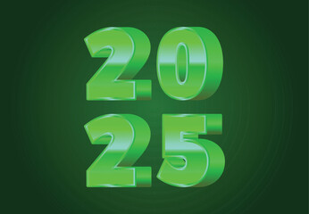 2025 Happy New Year Green Realistic Decoration 3D Design Abstract Vector Illustration