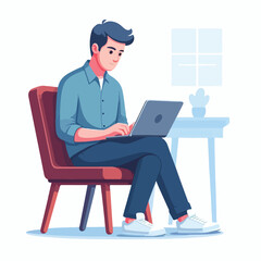  man working on his laptop, vector illustration