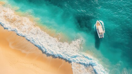 Fototapeta premium Aerial View of a Boat Approaching the Shore