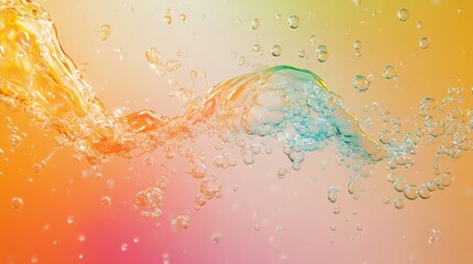 An artistic rendering of a Vitamin C tablet dissolving in water, with bubbles and citrus colors swirling together