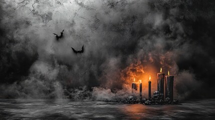 Obraz premium Day of the dead composition with skull and black candles burning