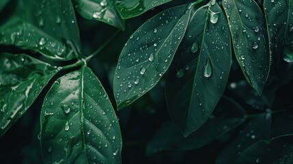 Fototapeta premium Dew Drops on Green Leaves