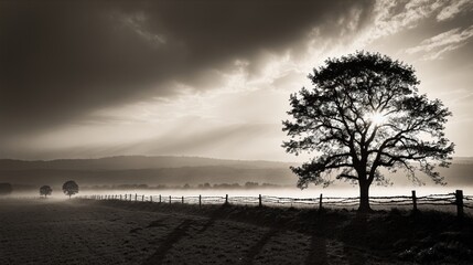 Generative AI, The Solitary Tree: A Peaceful Reflection of Nature's Strength and Beauty