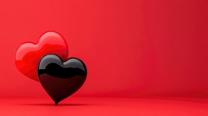 Black and Red Hearts on Red Background