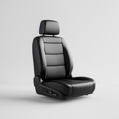 Modern car seat, automotive element, realistic 3D render, black leather, isolated on white background.