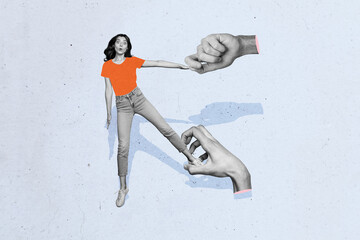 Composite artwork collage image picture of big arms pull impressed mini girl isolated on creative...