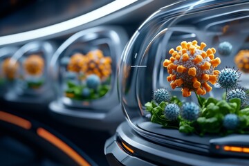 Herpes Therapy Innovation and advanced treatments visualized in a futuristic scene, showcasing cutting-edge approaches for managing herpes outbreaks