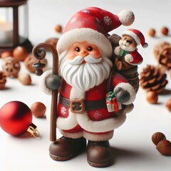Santa Claus with christmas decorations. 3D rendering.