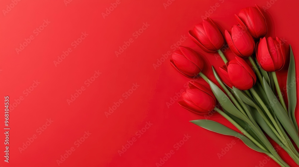 Sticker Red Tulips on a Red Background