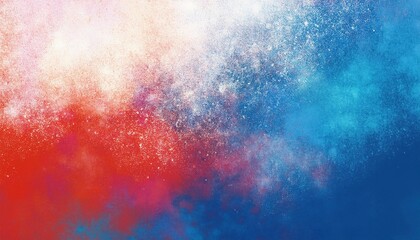 Fototapeta premium Vibrant Explosion of Abstract Colors. Dynamic Blend of Blue, Red, and Orange Paint Splatters in Motion Against a Textured White Background, Petriotic Energy, Creativity, and Bold Artistic Expression