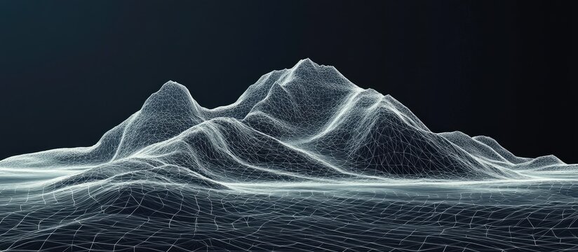 Detailed polygonal mesh map featuring lines triangles and points showcasing a high resolution representation of an island