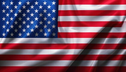 Fototapeta premium Close-Up of the Waving American Flag, Featuring Prominent Stars and Stripes in Vibrant Red, White, and Blue, Symbolizing Patriotism, Freedom, and National Pride with Realistic Fabric Texture and Movem