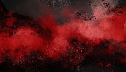 Abstract Cosmic Storm. Vibrant Red and Black Nebula Dust Clouds Swirling in the Dark Void of Space, Scattered with Glowing Particles and Hazy Texture