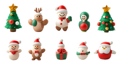 3D cartoon Christmas icon pack, Christmas and New Year clipart, isolated on white background